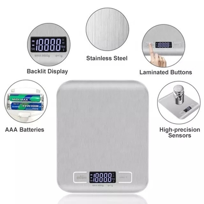 Cân nhà bếp điện tử bằng thép không gỉ 5Kg 11Lb Cân kỹ thuật số thực phẩm mỏng